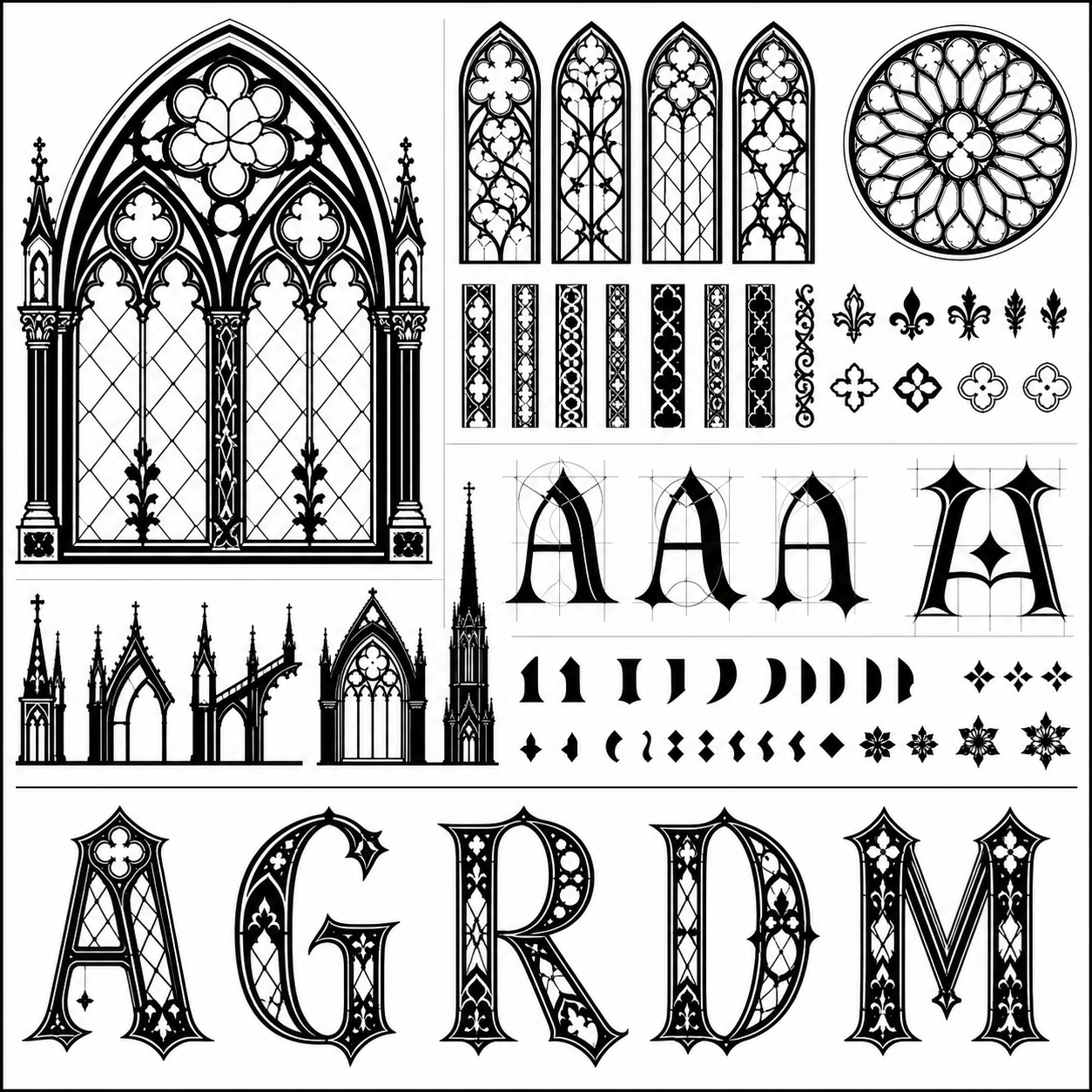 Planche inspiration noir et blanc Gothic cathedral stained glass