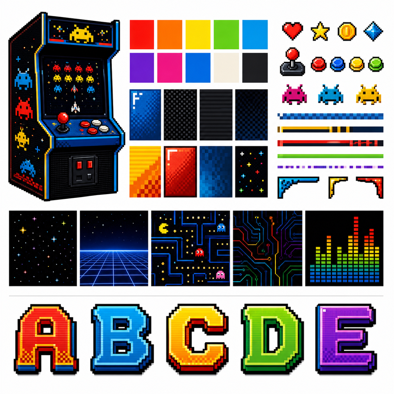 Planche inspiration couleur Retro 8-bit arcade cabinet